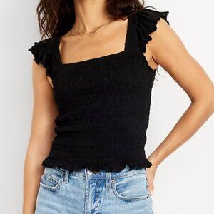 Old Navy Flutter-Sleeve Smocked Top in Black